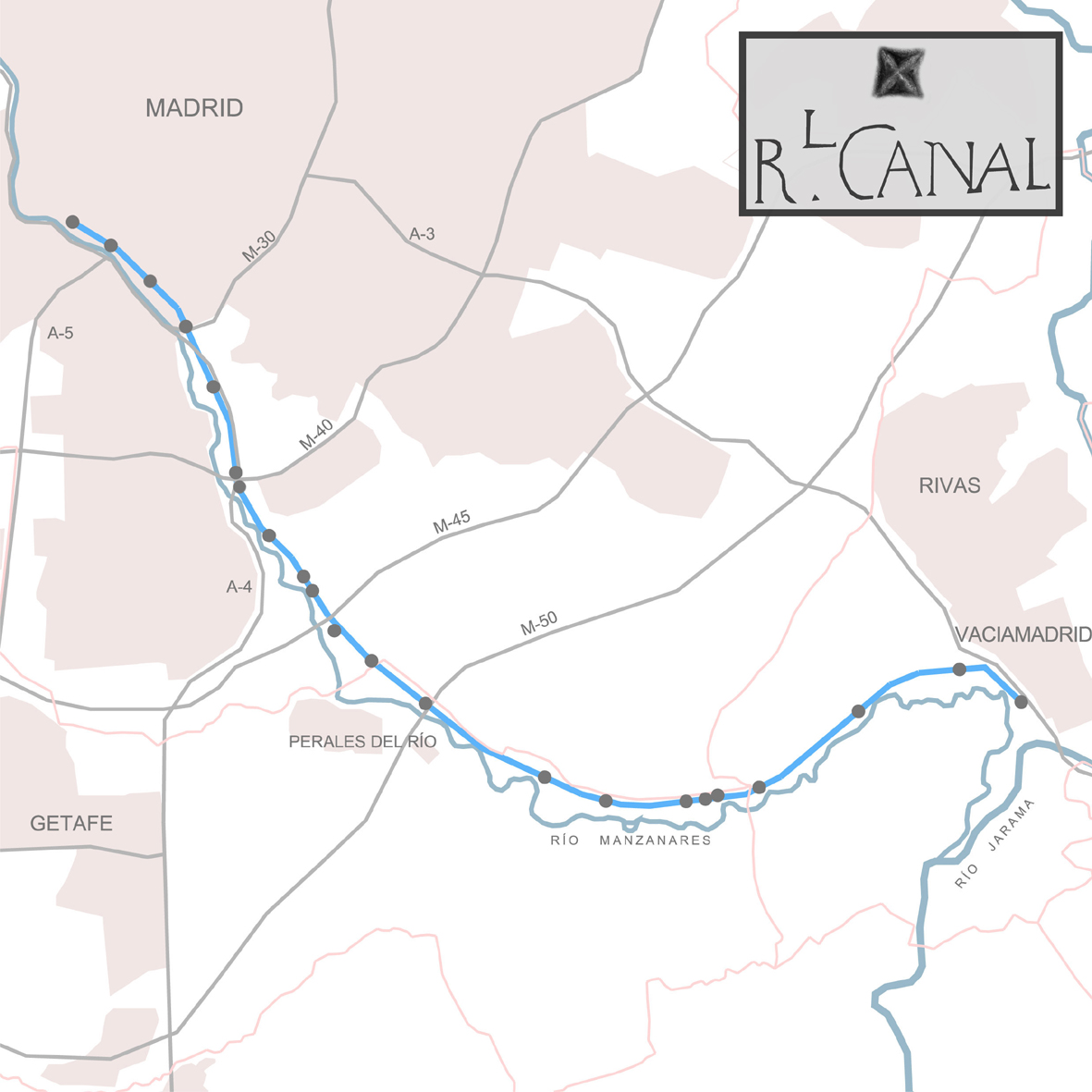 Esquema de recorrido del Real Canal de Manzanares